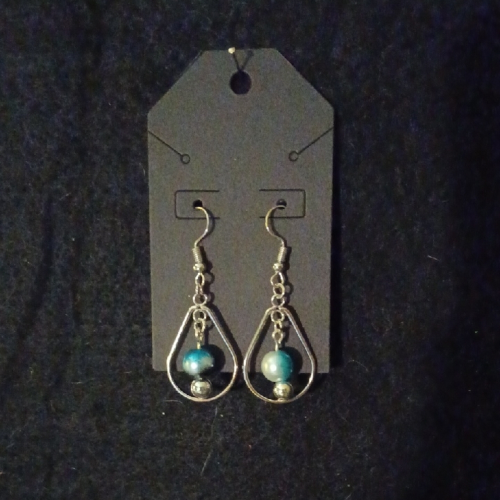 Chic Teal and Silver Drop Earrings